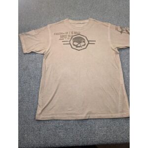 Harley Davidson Shirt Mens‎ Large Tan Freedom On Road Skull Graphic Back
